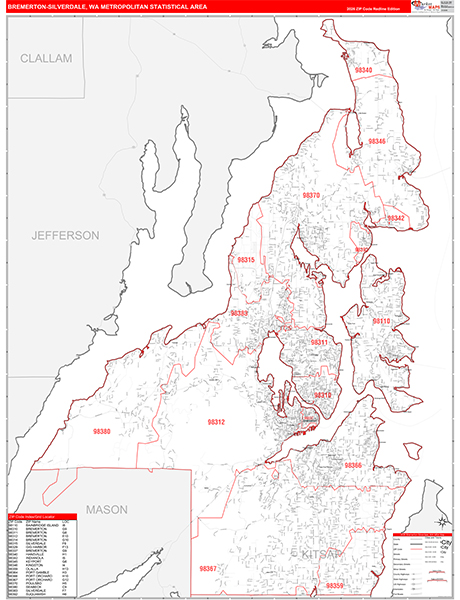 Bremerton-Silverdale Metro Area Zip Code Wall Map